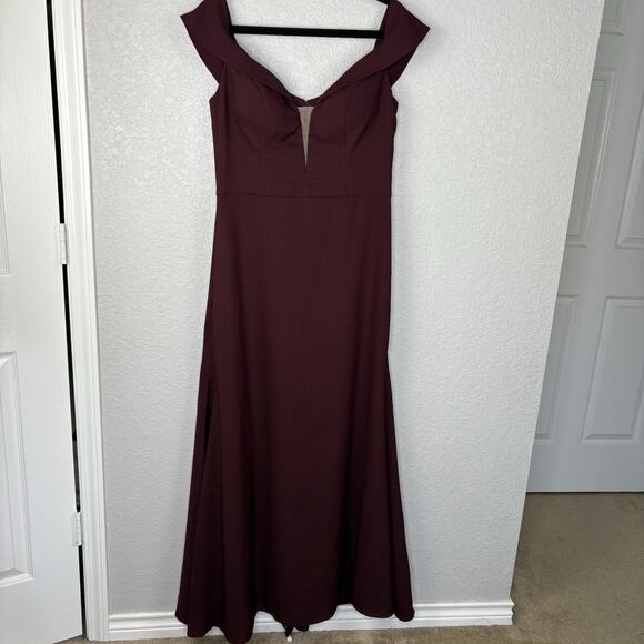 Morilee Bridesmaid Gown Off the Shoulder Trumpet #21636 Formal Wine Size 14 - Picture 2 of 7